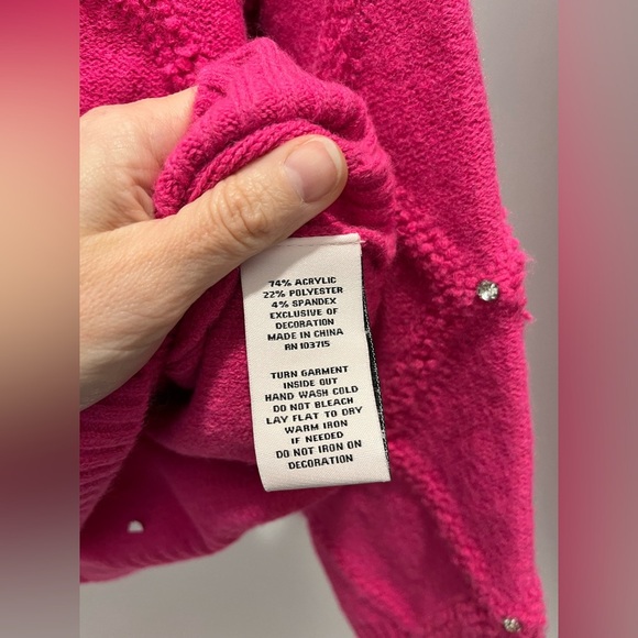 Nanette Nanette Lepore Pink Diamond Knit Crystal Sweater size XL NEW oversized - Picture 9 of 9